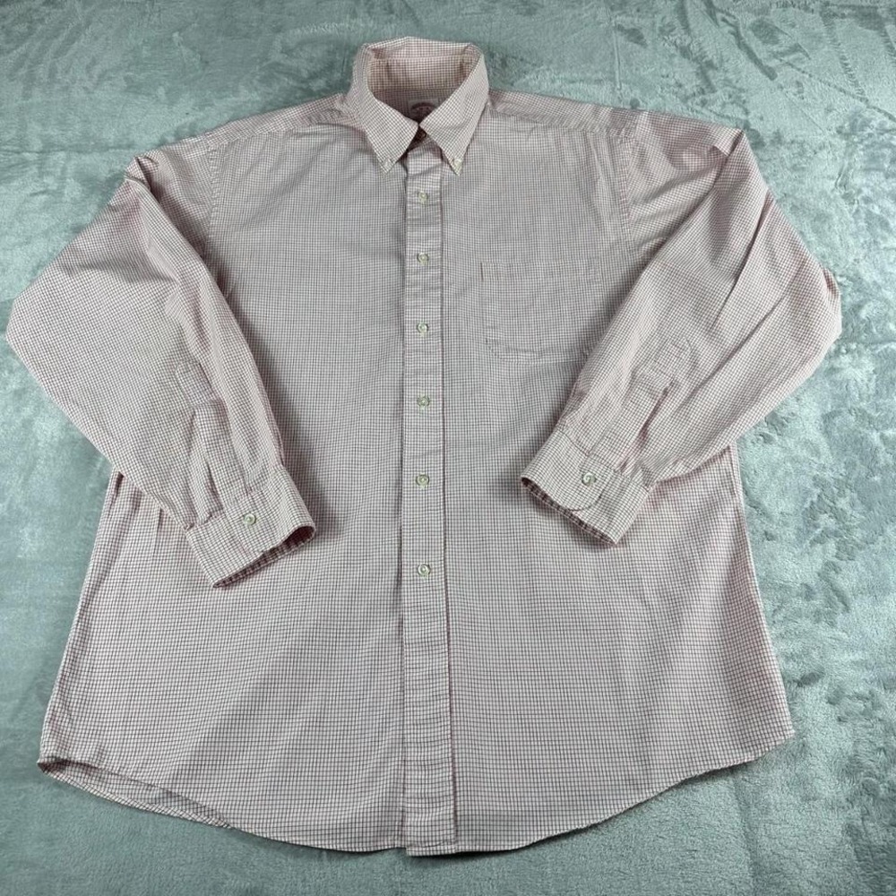 Brooks Brother Est. 1818 Button Down Shirt Men 16 34 Large Pink Graph Check